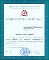 Благодарственное письмо Правительства Нижегородской области – директору НИИИС
